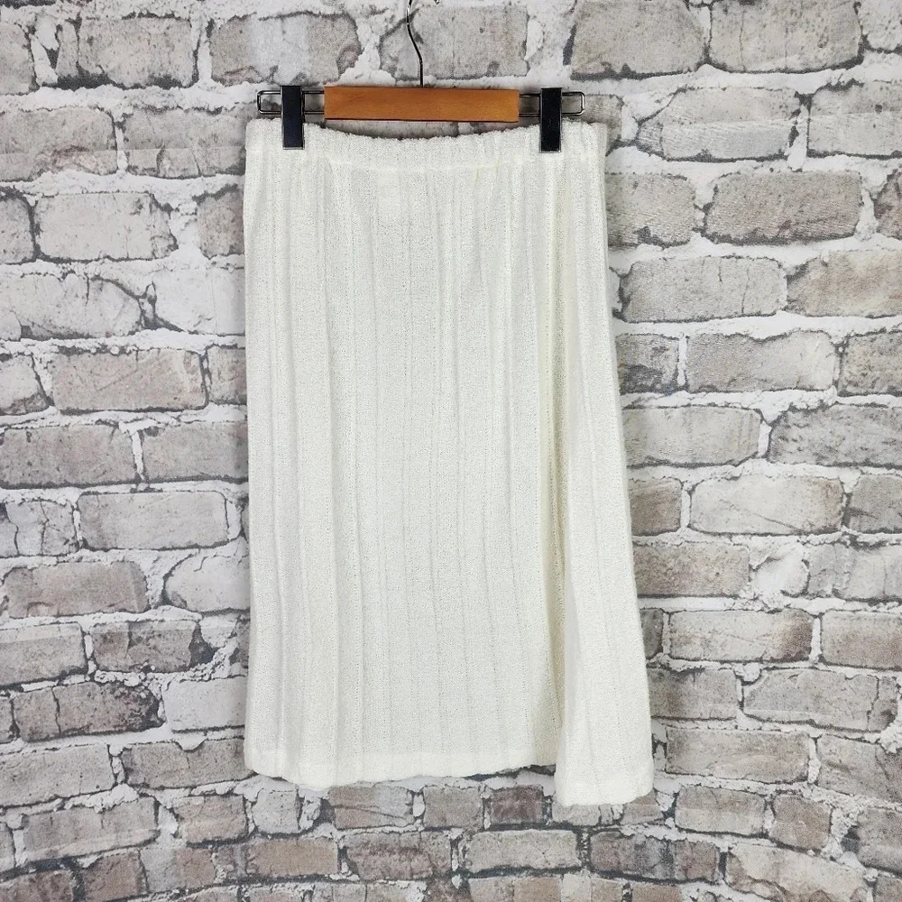 Vintage Sears Knit Midi Skirt  Ivory Gathered Waist Size 16 Measures Smaller - Picture 7 of 10